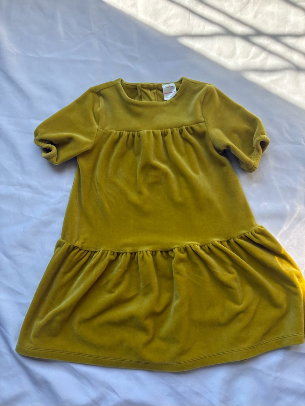 Hanna Andersson Yellow Green Velvet Drop-Waist Dress